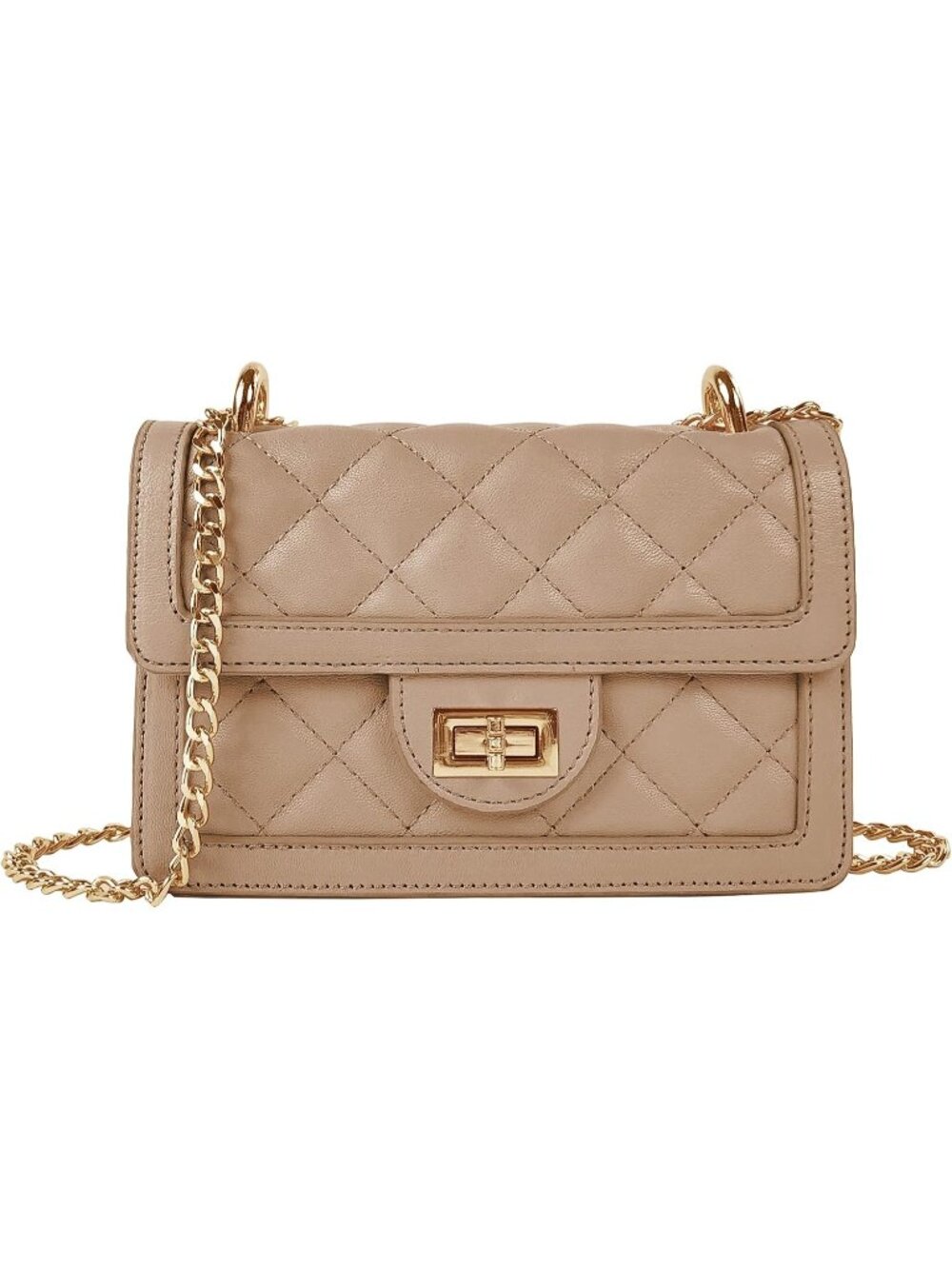 👜Women's Taupe Quilted Crossbody Bag Mini Shoulder Chain Phone Wallet Purse